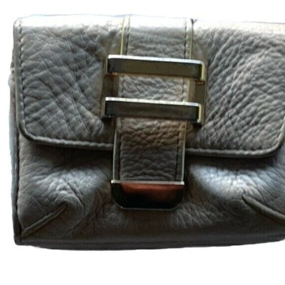 Vintage Liz Claiborne 100% Leather Wallet Small Cream Multi pocket Button Zipper